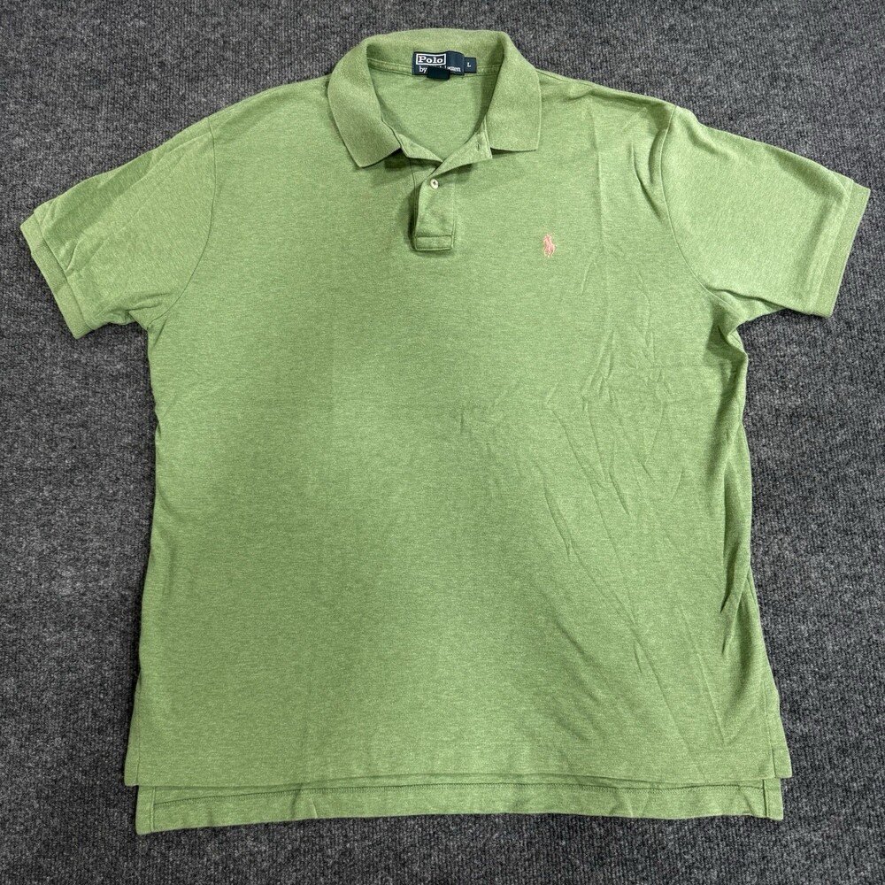 Polo Ralph Lauren Mens Large Green Heather Polo Shirt Pink Pony 100% Cotton